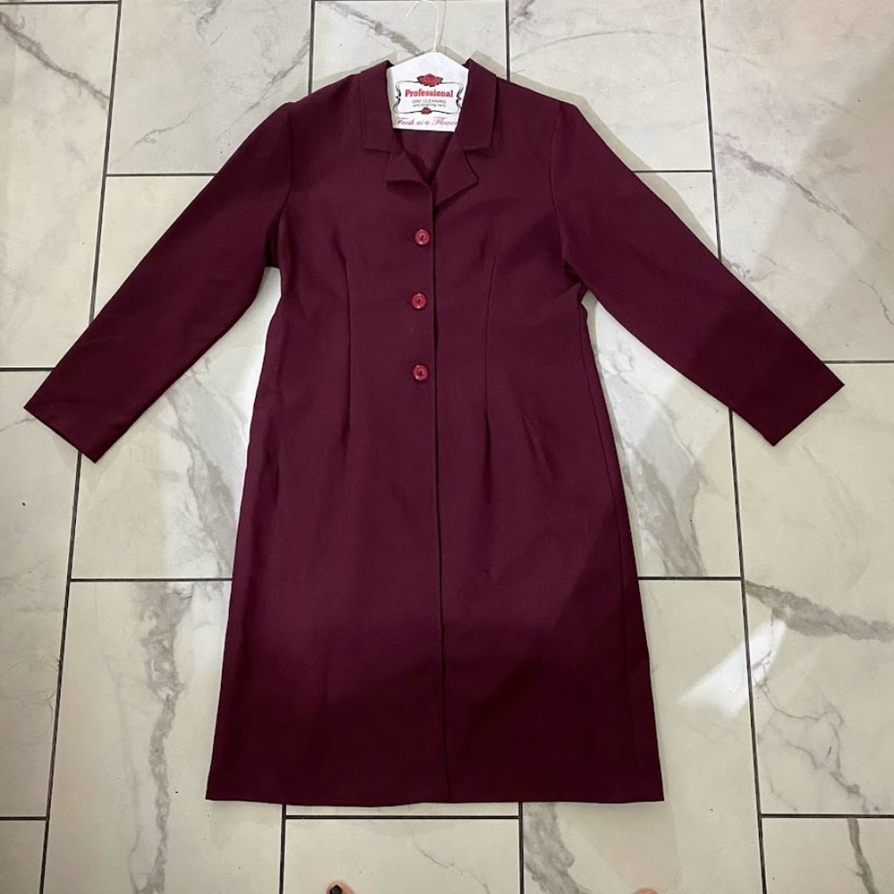 Marie Clare Fashion Long Burgundy Trench Blazer